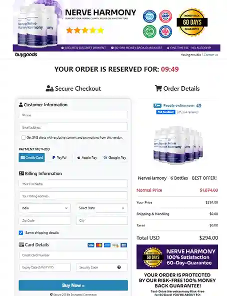 NerveHarmony Secure Order Page — Checkout